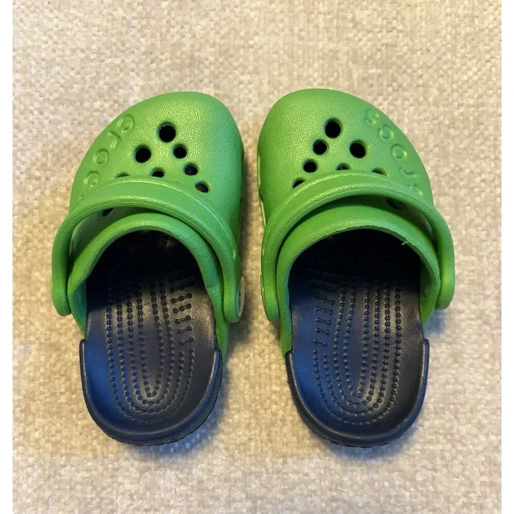 Crocs Electro Classic Clog Unisex Toddler Size C4 Green Navy Slip On Shoe